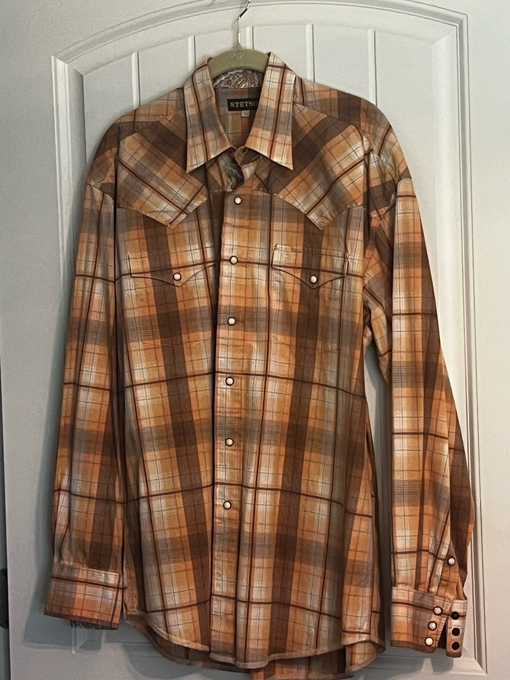 Stetson Men's Plaid Western Shirt in Brown and Tan Tones